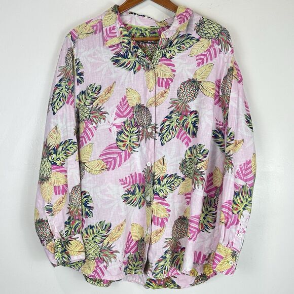 Tommy Bahama Women's Parc Linen Resort Coastal Tropical Camp Shirt Size XL Multi - Picture 2 of 13